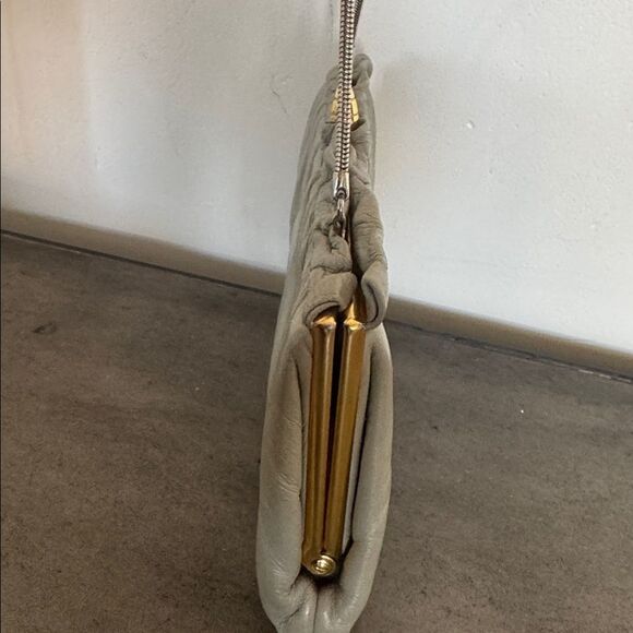 VINTAGE ETRA Elegant Gray Genuine Leather Handbag Clutch Gold/Silver Hardware - Picture 8 of 13